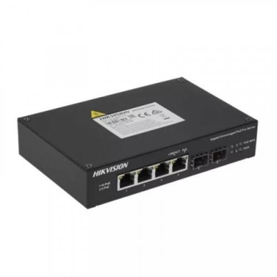 Неуправляемый гигабитный PoE коммутатор Hikvision DS-3T0506HP-E/HS с 4 портами PoE